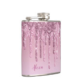 Elegante stilvolle Rosa Rosa Gold Glitzer Tropfen Flachmann (Rechts)