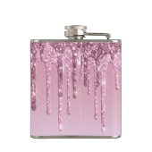Elegante stilvolle Rosa Rosa Gold Glitzer Tropfen Flachmann (Rückseite)