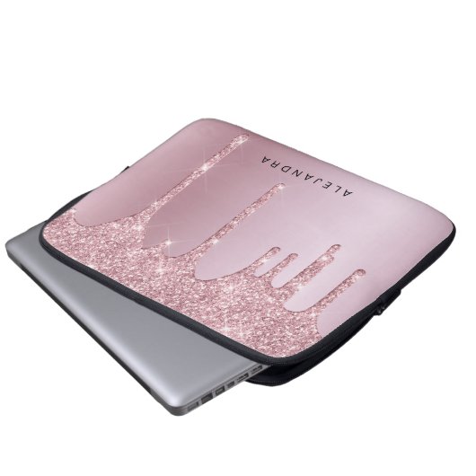 Elegante stilvolle Rosa Rosa Gold Glitzer Tropfen Laptopschutzhülle (Vorne Knopf)
