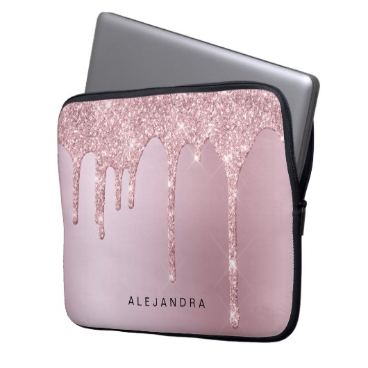 Elegante stilvolle Rosa Rosa Gold Glitzer Tropfen Laptopschutzhülle (Vorderseite Links)