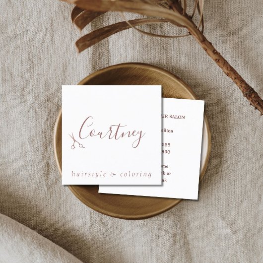 Elegante stilvolle Rose Gold Weißer Haar Stylist Quadratische Visitenkarte