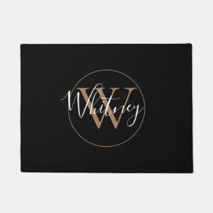 Elegante stilvolle schwarze goldene Monogramm-Schr Fußmatte