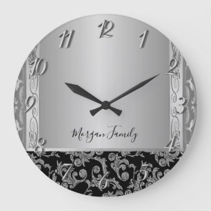 Elegante stilvolle schwarze silberne Schwünge   Große Wanduhr