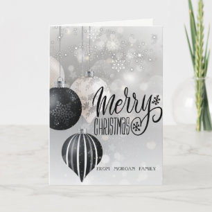 Elegante stilvolle schwarze Weihnachtskugeln, Ster Feiertagskarte