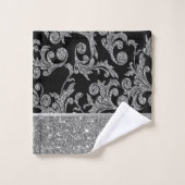 Elegante stilvolle Shiny Silver Black Gold Wirbel Badhandtuch Set (Waschlappen)