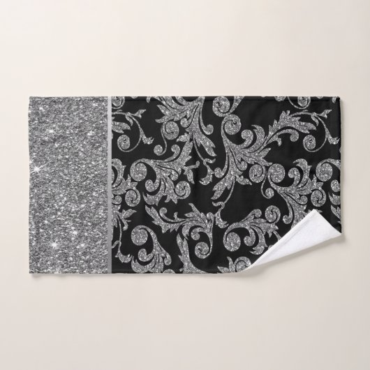 Elegante stilvolle Shiny Silver Black Gold Wirbel Badhandtuch Set (Handtuch)