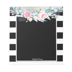 Elegante stilvolle Streifen, Blumen - Personalisie Notizblock