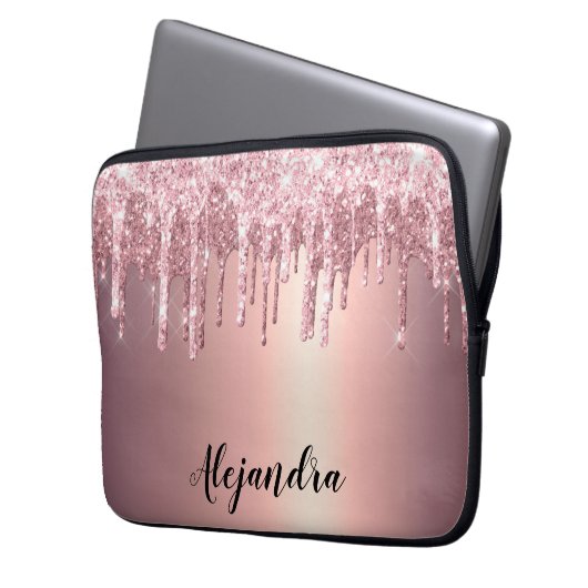 Elegante stilvolle Tropfen aus Kupfergold-Rose Laptopschutzhülle (Vorderseite Links)