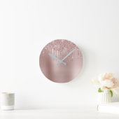 Elegante stilvolle Tropfen aus Kupfergold-Rose Runde Wanduhr (Zuhause)