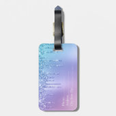 Elegante, stilvolle Tropfen in kichelblau und lila Gepäckanhänger (Rückseite vertikal)