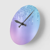 Elegante, stilvolle Tropfen in kichelblau und lila Runde Wanduhr (Winkel)