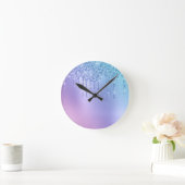 Elegante, stilvolle Tropfen in kichelblau und lila Runde Wanduhr (Zuhause)