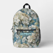Elegante stimmungsvolle blaue Aquarellblumen Bedruckter Rucksack (Vorderseite)