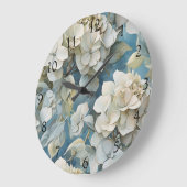 Elegante stimmungsvolle blaue Aquarellblumen Große Wanduhr (Winkel)