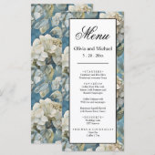 Elegante stimmungsvolle blaue Aquarellblumen Menükarte (Vorne/Hinten)