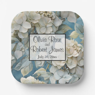 Elegante stimmungsvolle blaue Aquarellblumen Pappteller