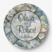 Elegante stimmungsvolle blaue Aquarellblumen Pappteller (Vorderseite)