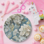 Elegante stimmungsvolle blaue Aquarellblumen Pappteller (Party)