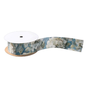 Elegante stimmungsvolle blaue Aquarellblumen Satinband