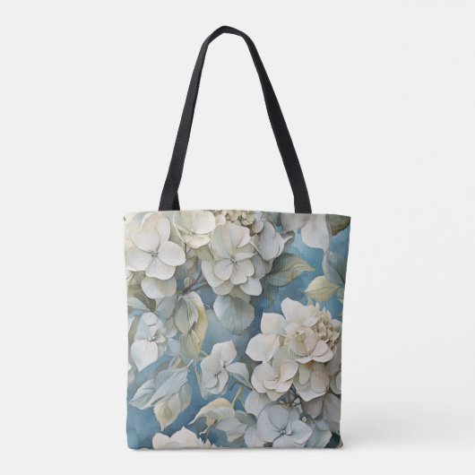 Elegante stimmungsvolle blaue Aquarellblumen Tasche (Rückseite)