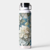 Elegante stimmungsvolle blaue Aquarellblumen Trinkflasche (Rückseite)
