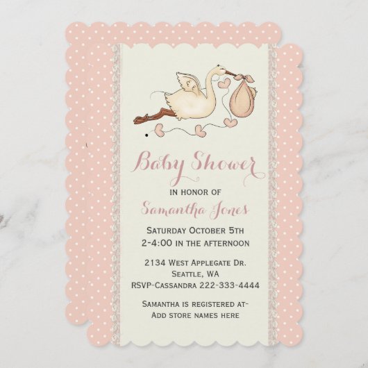 Elegante Storch-Babyparty-Einladung Einladung (Vorne/Hinten)