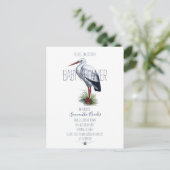 Elegante Stork Baby Shower Einladung Postkarte (Stehend Vorderseite)