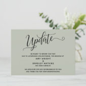 Elegante Stornierung von Hochzeitssage Grüne Ankün Einladung (Stehend Vorderseite)