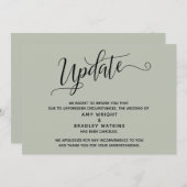 Elegante Stornierung von Hochzeitssage Grüne Ankün Einladung (Vorne/Hinten)