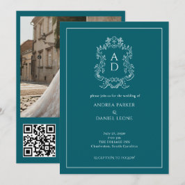Elegante Story Blue Verlobungsfeier QR-Code Foto Einladung