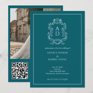 Elegante Story Blue Verlobungsfeier QR-Code Foto Einladung