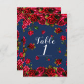 Elegante Storybook Rote Rosen Blaue Tischnummer (Vorne/Hinten)