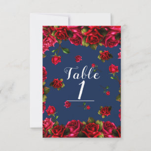 Elegante Storybook Rote Rosen Blaue Tischnummer