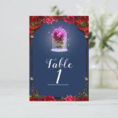 Elegante Storybook Rote Rosen Blaue Tischnummer (Stehend Vorderseite)