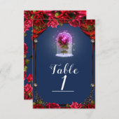 Elegante Storybook Rote Rosen Blaue Tischnummer (Vorne/Hinten)
