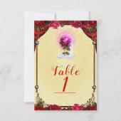 Elegante Storybook Rote Rosen Gelbe Tischnummer (Vorderseite)