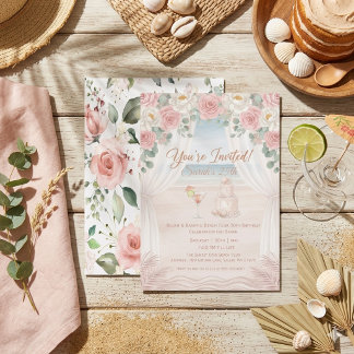 Elegante Strand-Blush-Pink-Floral-Geburtstags- Einladung
