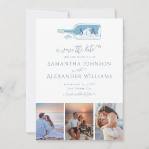 Elegante Strand-Botschaft-in-einer-Flasche Blaue H Save The Date