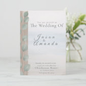 Elegante Strand mit sanfter blauer Waschung Einladung (Stehend Vorderseite)