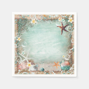 Elegante Strand-Seestern & Perlen Strandlebenspart Serviette