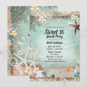 Elegante Strand-Seestern & Perlen Sweet 16 Party Einladung