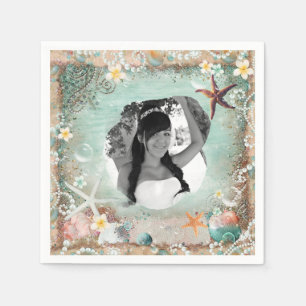 Elegante Strand-Seesternchen und Perlen-Party-Foto Serviette