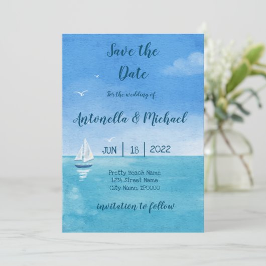 Elegante Strände und nautische Save the Date Einladung (Stehend Vorderseite)