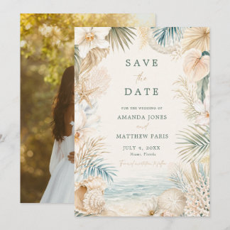 Elegante Strandfoto-Hochzeit Save The Date