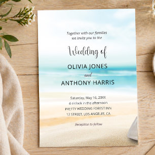 Elegante Strandhochzeit am Meer Einladung