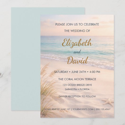 Elegante Strandhochzeit - Einladung (Vorne/Hinten)