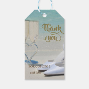 Elegante Strandhochzeit Glas, hohe Absätze Danke Geschenkanhänger