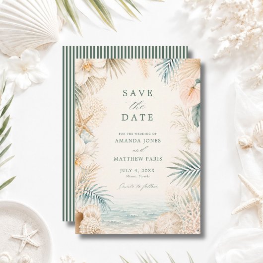 Elegante Strandhochzeit mit Küstenstreifen  Save The Date