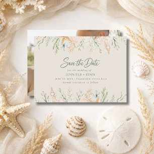 Elegante Strandhochzeit mit Muschel-Foto Save-the- Save The Date
