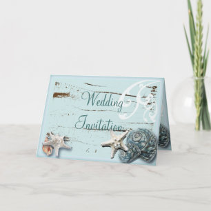 Elegante Strandhochzeitspapeterie mit Muscheln Einladung